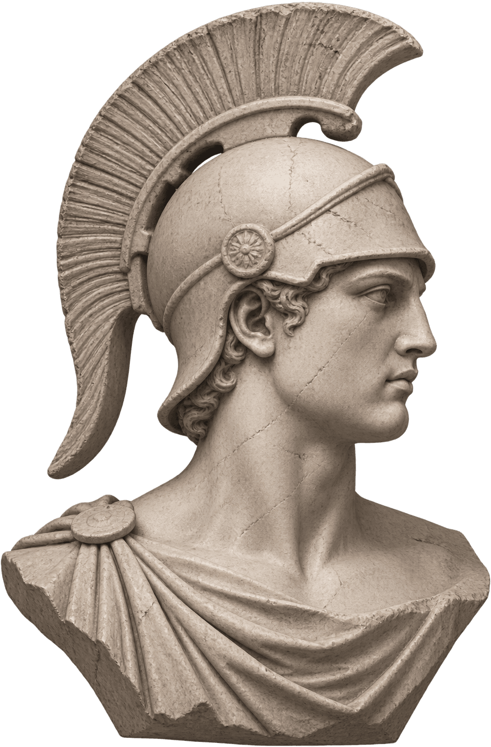 Marble bust of a warrior in a crested helmet